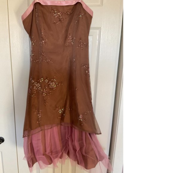 High-Low Brown and Pink Grad Prom Formal Dress Strapless - Picture 6 of 6